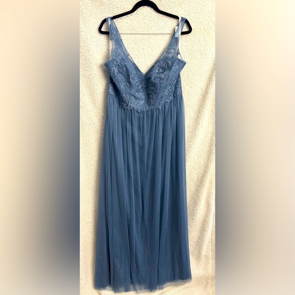 DAVIDS BRIDAL 16 STEELE BLUE BRIDESMAID DRESS - Picture 1 of 7
